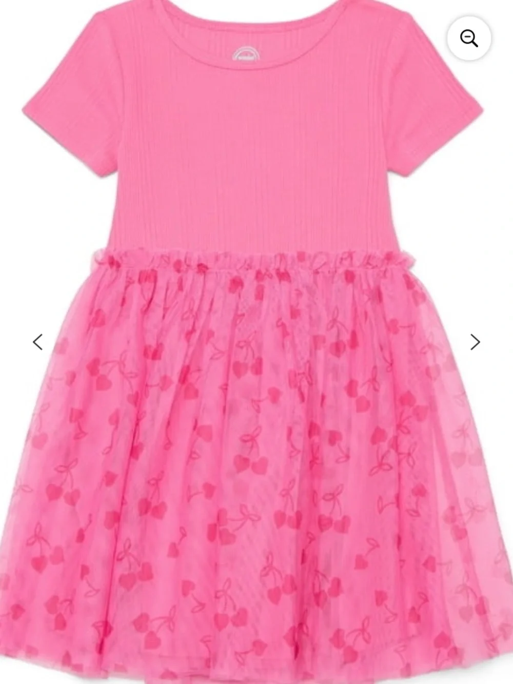wonder nation Bright Pink Short-Sleeve Tulle Dress with Cherry Print v
